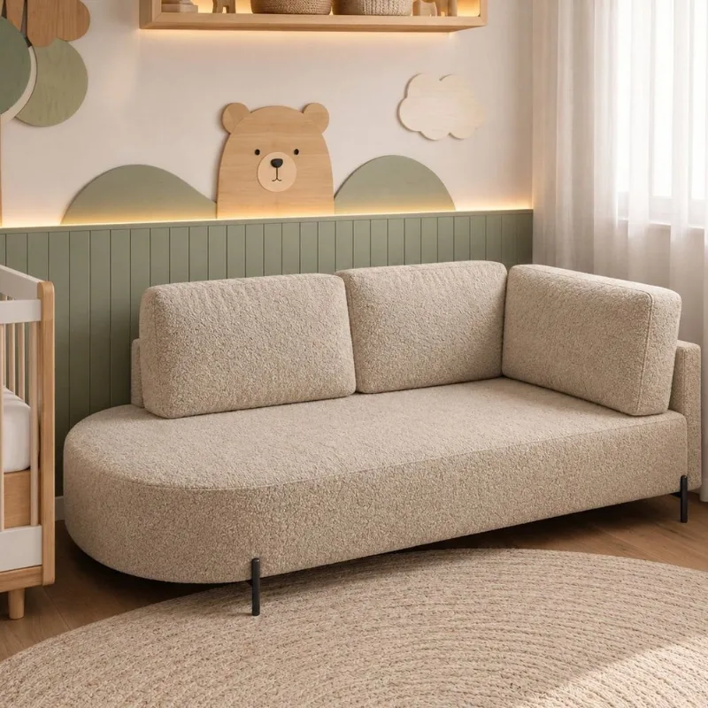 Cama Babá Infantil Orgânica Lado Esquerdo para Quarto de Bebê Afeto Bege
