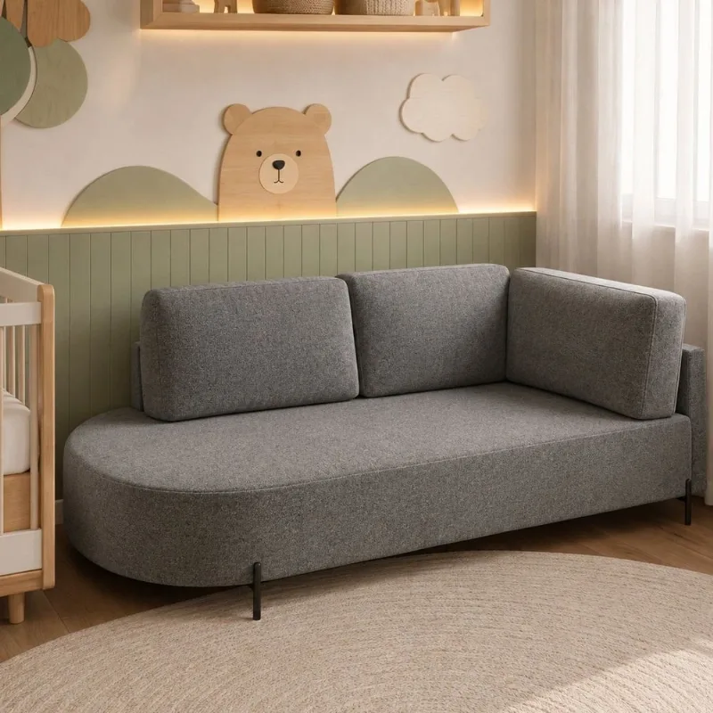 Cama Babá Infantil Orgânica Lado Esquerdo para Quarto de Bebê Afeto Cinza