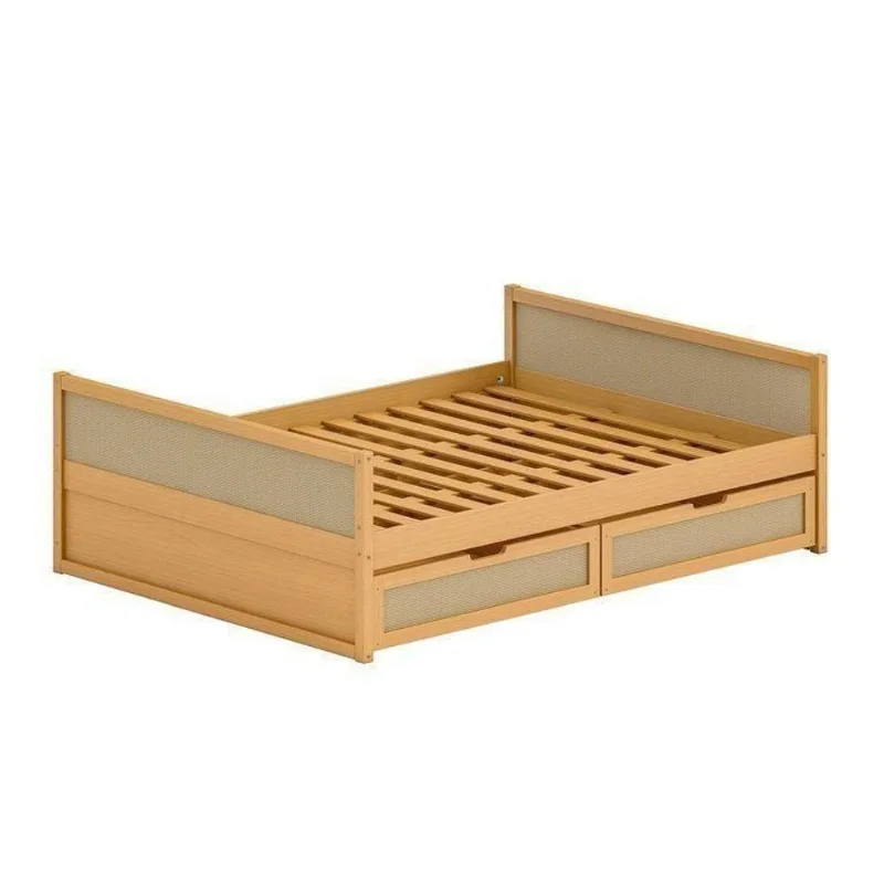 Cama Casal Madeira Maciça com Gavetas Magna Kids Casatema Marrom/Natural Natural