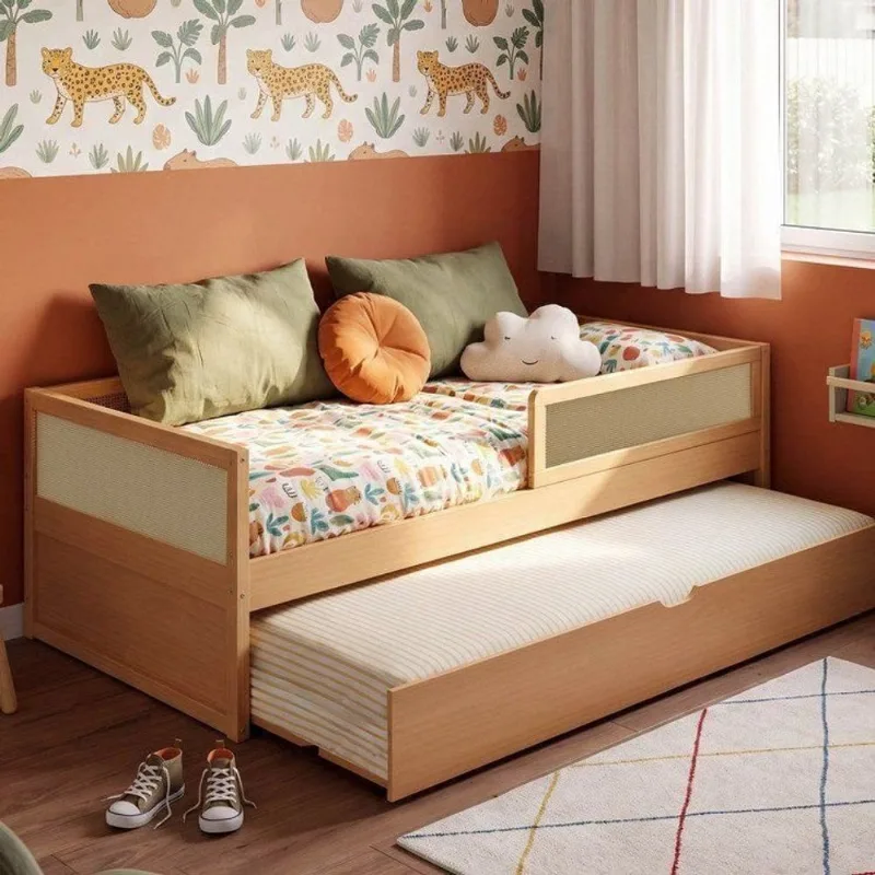 Cama Infantil com Grades de Proteção e Cama Auxiliar Magna Kids Casatema Marrom Natural