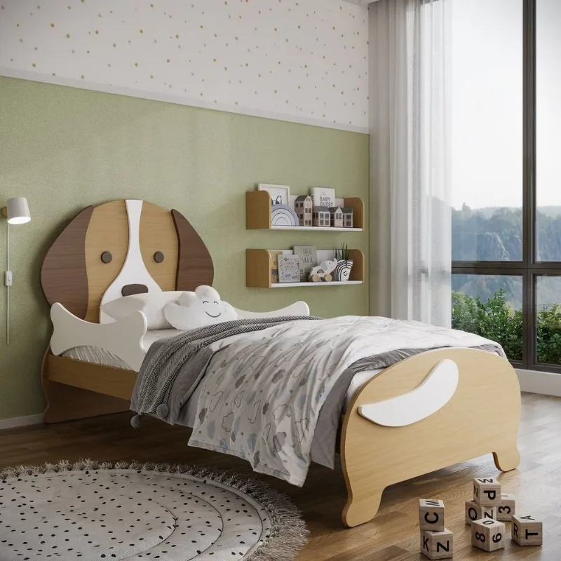 Cama Infantil Puppy Madeira Maciça Natural/Branco