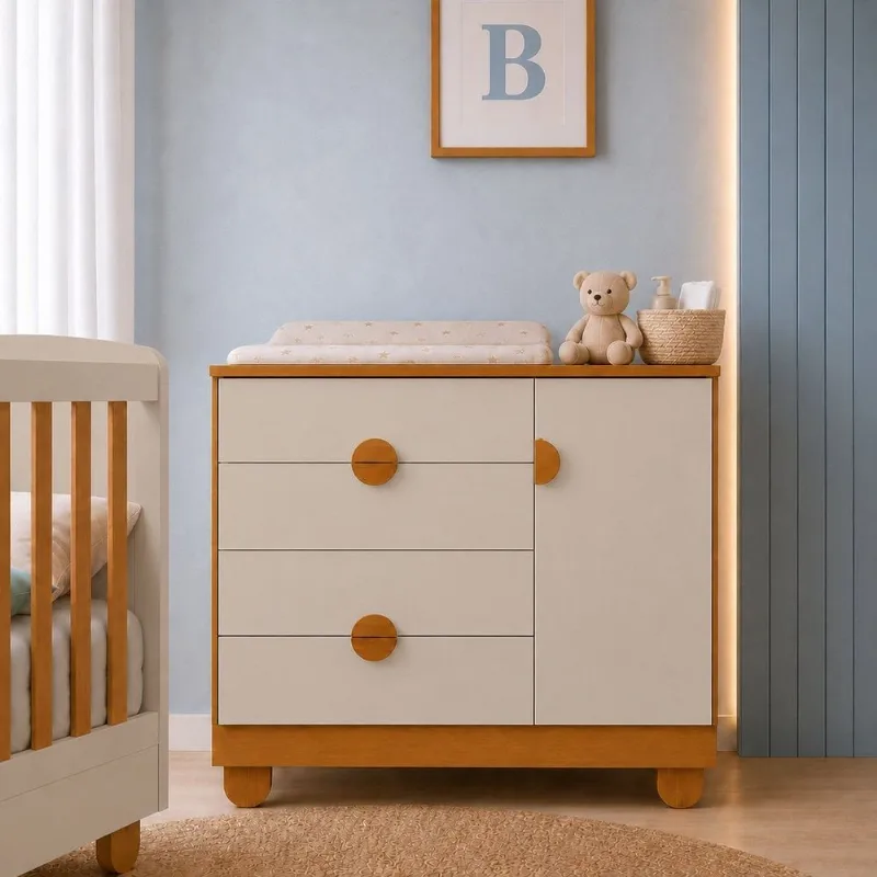Cômoda Sapateira para Quarto de Bebê 100% MDF com Porta Apolo Areia/Savana