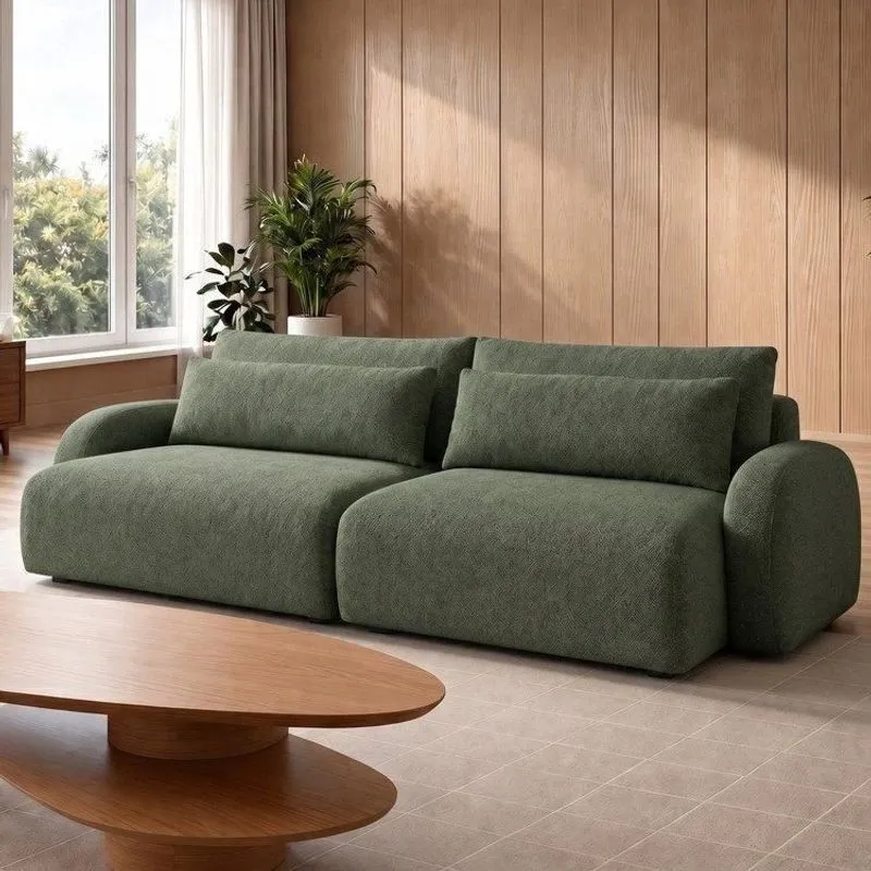 Sofá Cama Modular Orgânico Retrátil 4 Lugares 250cm Base Madeira Maciça Oxford Verde