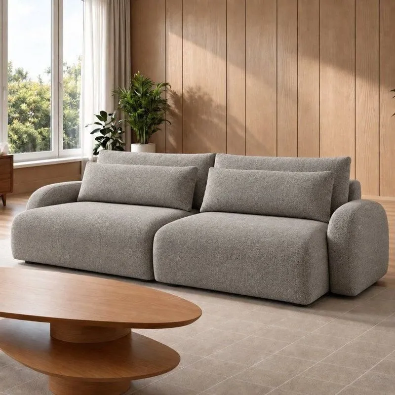 Sofá Cama Modular Orgânico Retrátil 4 Lugares 270cm Base Madeira Maciça Oxford Cinza