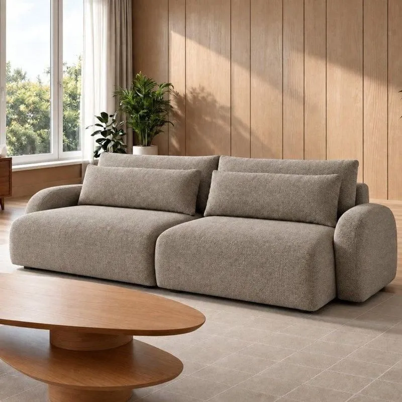 Sofá Cama Modular Orgânico Retrátil 4 Lugares 270cm Base Madeira Maciça Oxford Marrom Claro