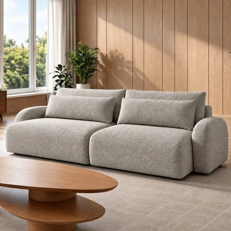 Sofá Cama Modular Orgânico Retrátil 4 Lugares 270cm Base Madeira Maciça Oxford Cinza Claro