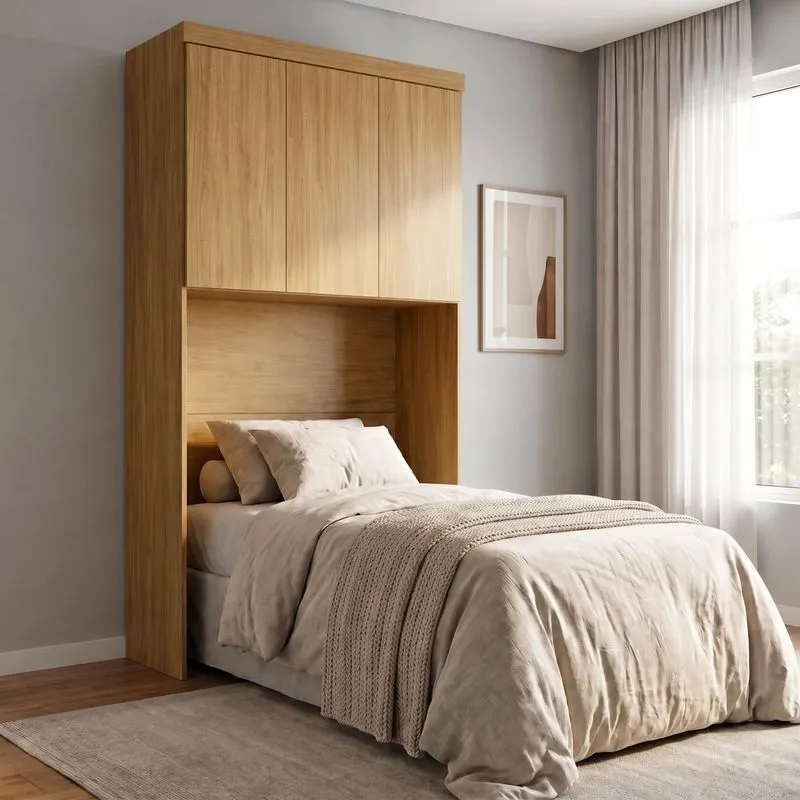 Módulo De Guarda Roupa Aéreo Cabeceira Solteiro 126,3cm 100% Mdf Cairo Cinamomo