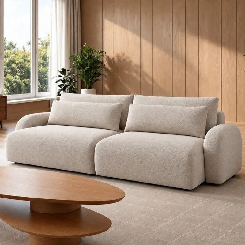 Sofá Cama Modular Orgânico Retrátil 4 Lugares 250cm Base Madeira Maciça Oxford Pérola