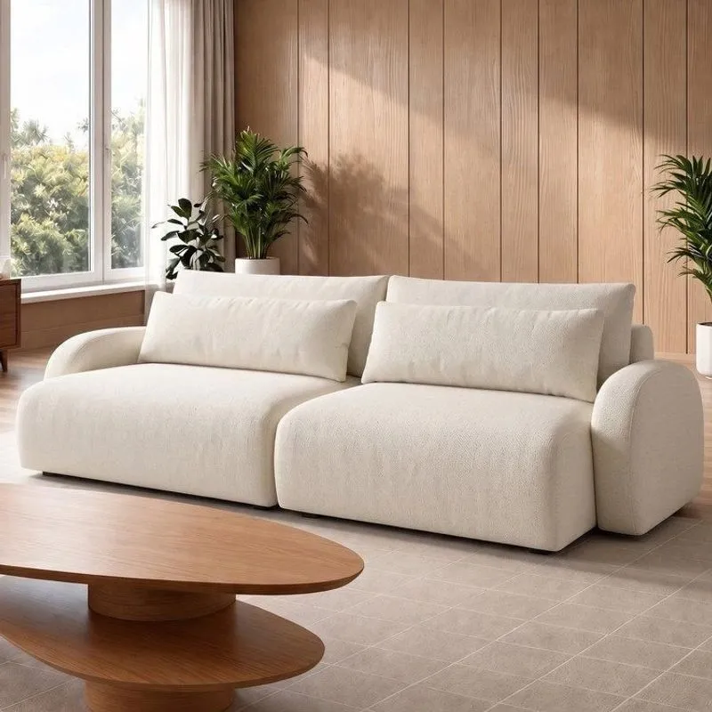 Sofá Cama Modular Orgânico Retrátil 4 Lugares 250cm Base Madeira Maciça Oxford Off White
