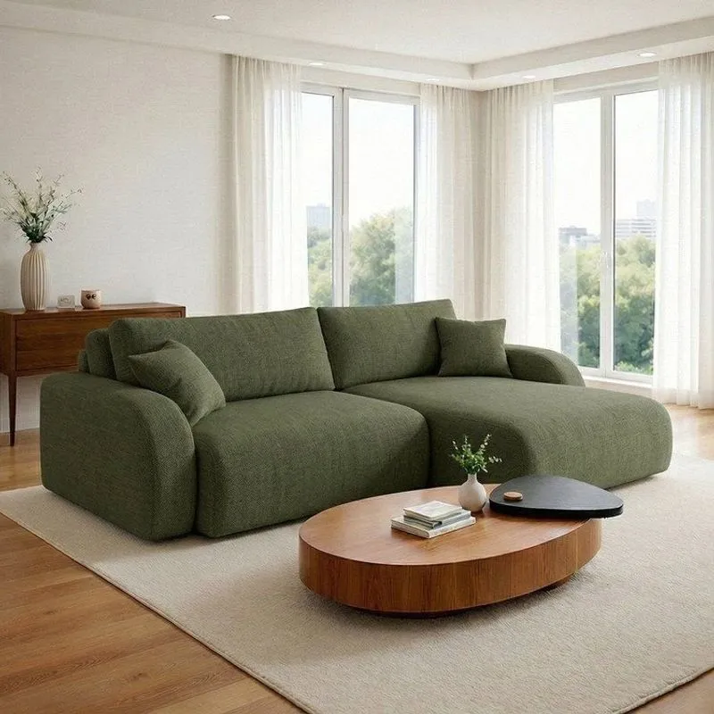 Sofá Cama Modular Orgânico Retrátil 4 Lugares 230cm Base Madeira Maciça Cancún Verde
