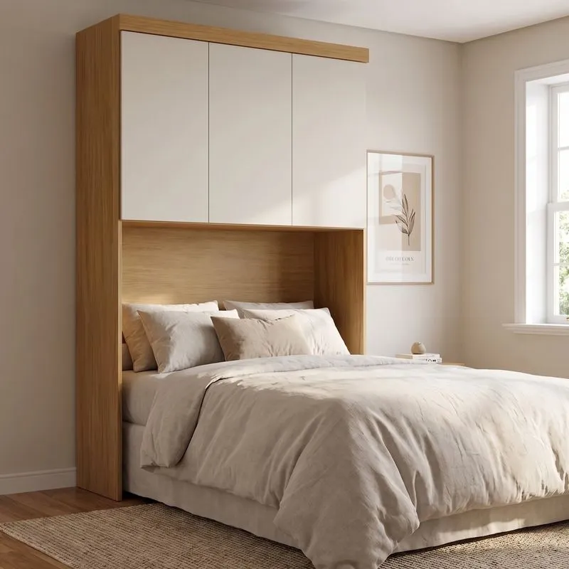 Módulo De Guarda Roupa Aéreo Cabeceira Casal 145cm 100% MDF Cairo Cinamomo Fendi