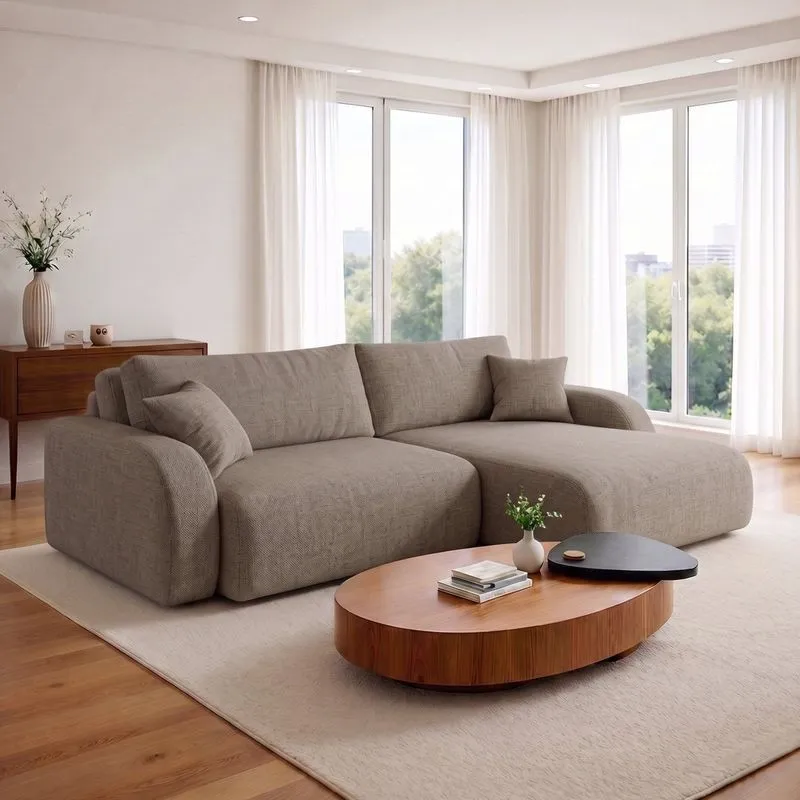 Sofá Cama Modular Orgânico Retrátil 4 Lugares 230cm Base Madeira Maciça Cancún Marrom Claro