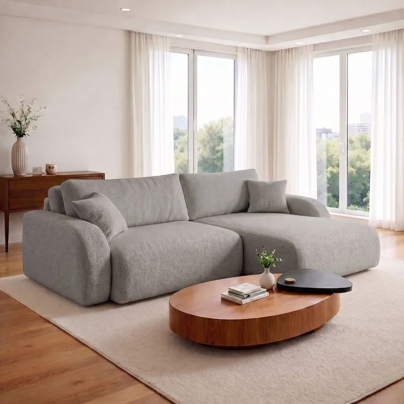 Sofá Cama Modular Orgânico Retrátil 3 Lugares 210cm Base Madeira Maciça Cancún Cinza