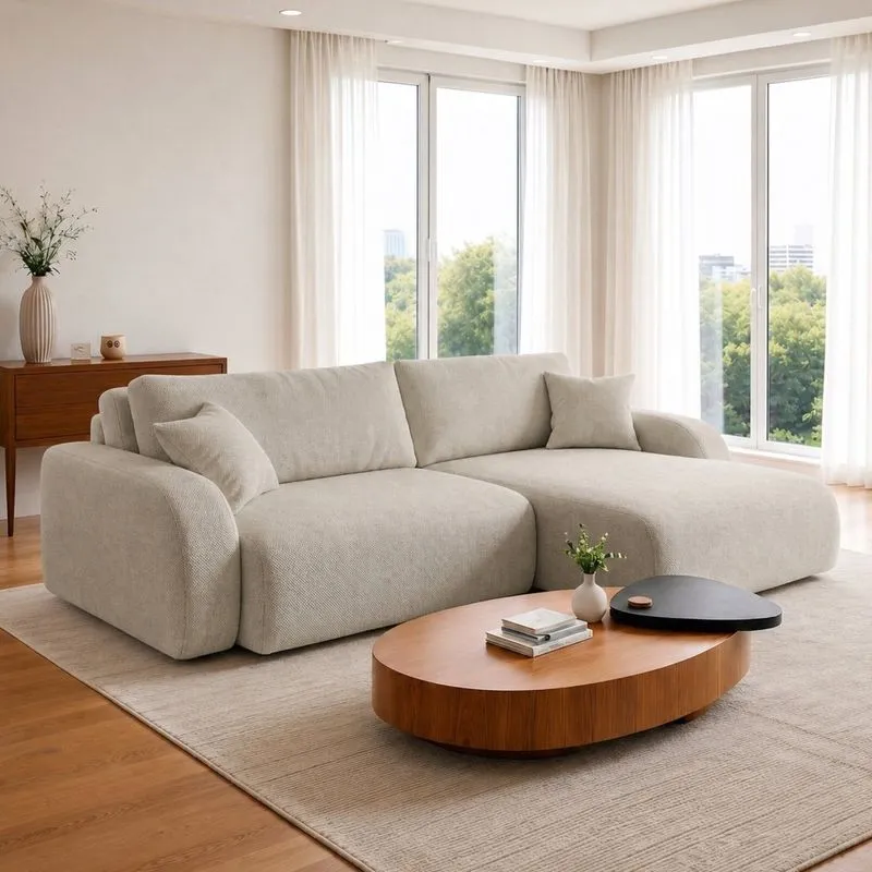 Sofá Cama Modular Orgânico Retrátil 3 Lugares 210cm Base Madeira Maciça Cancún Off White