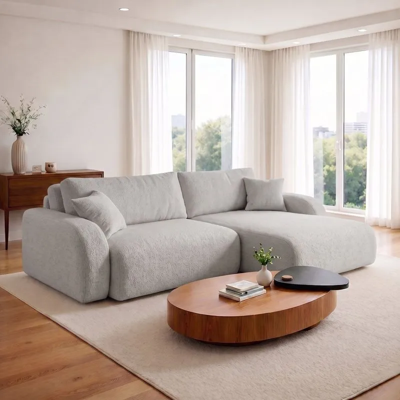 Sofá Cama Modular Orgânico Retrátil 3 Lugares 210cm Base Madeira Maciça Cancún Cinza Claro