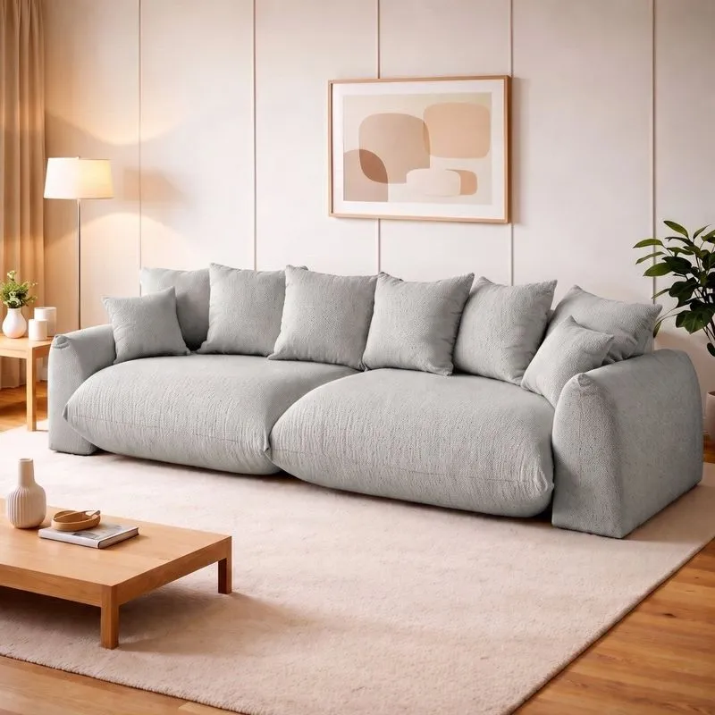 Sofá Cama Modular Orgânico Retrátil 4 Lugares Base Madeira Maciça 230 Cm Marrocos Cinza Claro
