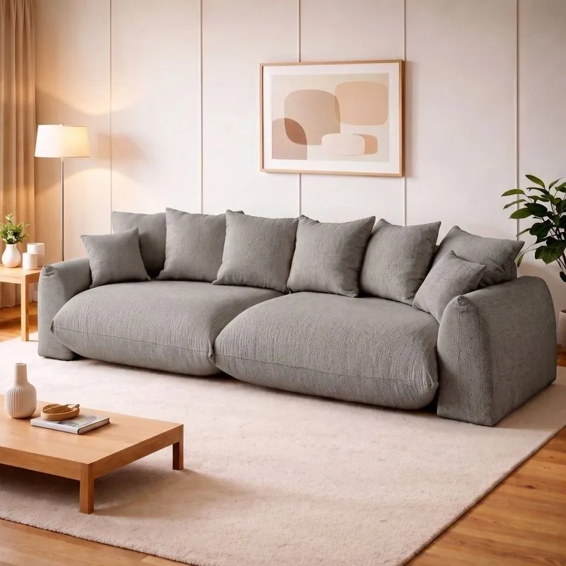 Sofá Cama Modular Orgânico Retrátil 3 Lugares Base Madeira Maciça 210 Cm Marrocos Cinza