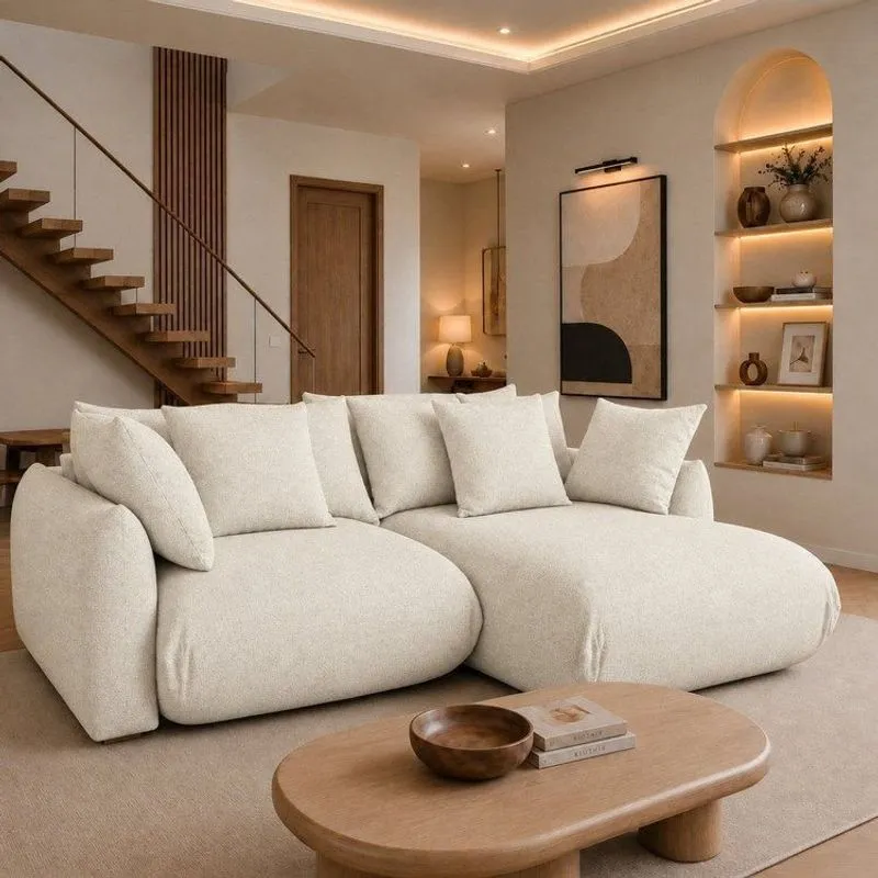 Sofá Cama Modular Orgânico Retrátil 4 Lugares Com Almofadas 240cm Malibu Off White