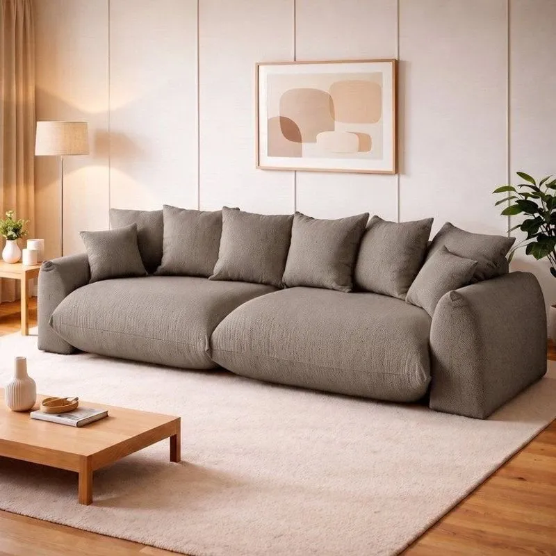Sofá Cama Modular Orgânico Retrátil 3 Lugares Base Madeira Maciça 230 Cm Marrocos Marrom Claro