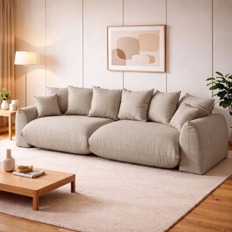 Sofá Cama Modular Orgânico Retrátil 3 Lugares Base Madeira Maciça 230 Cm Marrocos Pérola