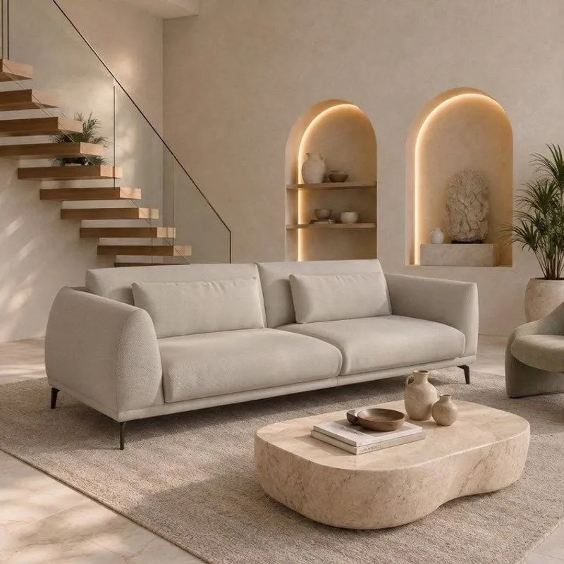Sofá Living 4 Lugares Com Almofadas 230cm Siena Off White