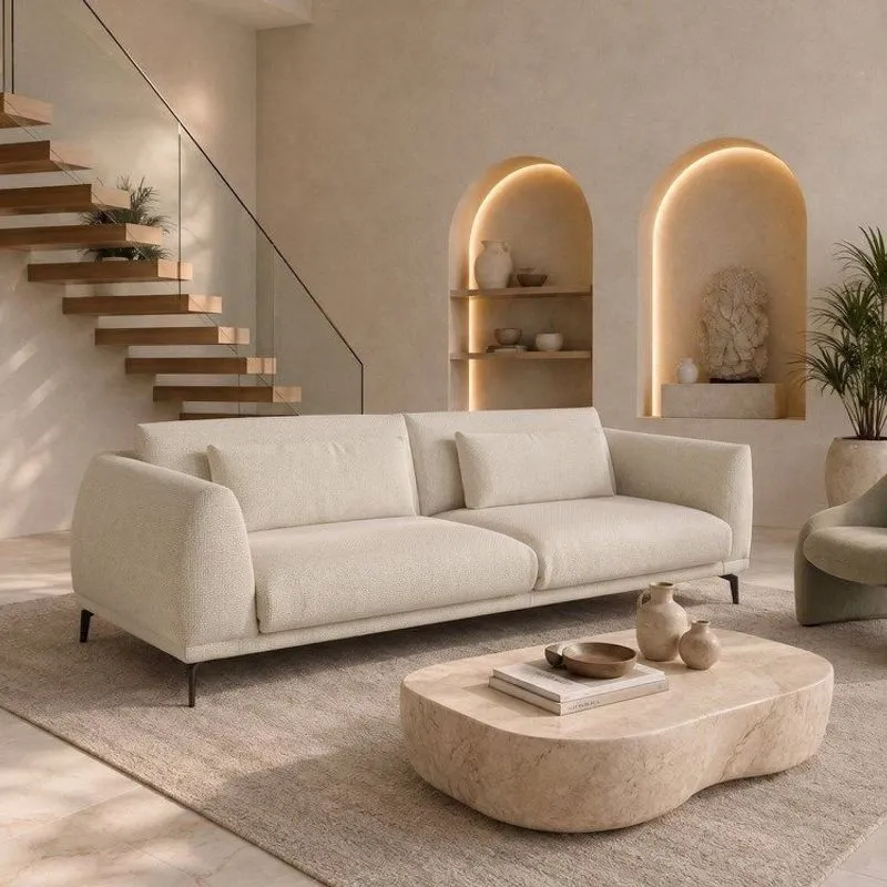 Sofá Living 4 Lugares Com Almofadas 230cm Siena Off White