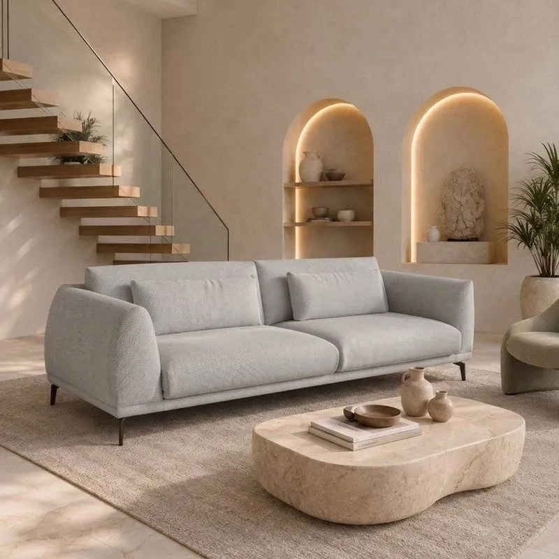 Sofá Living 3 Lugares Com Almofadas 230cm Siena Cinza Claro
