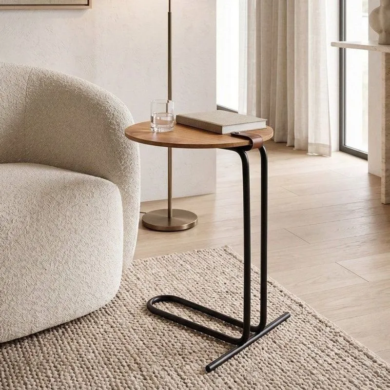 Mesa De Apoio Lateral 70 X 40 Cm Pilar Cinamomo E Preto Cinamomo
