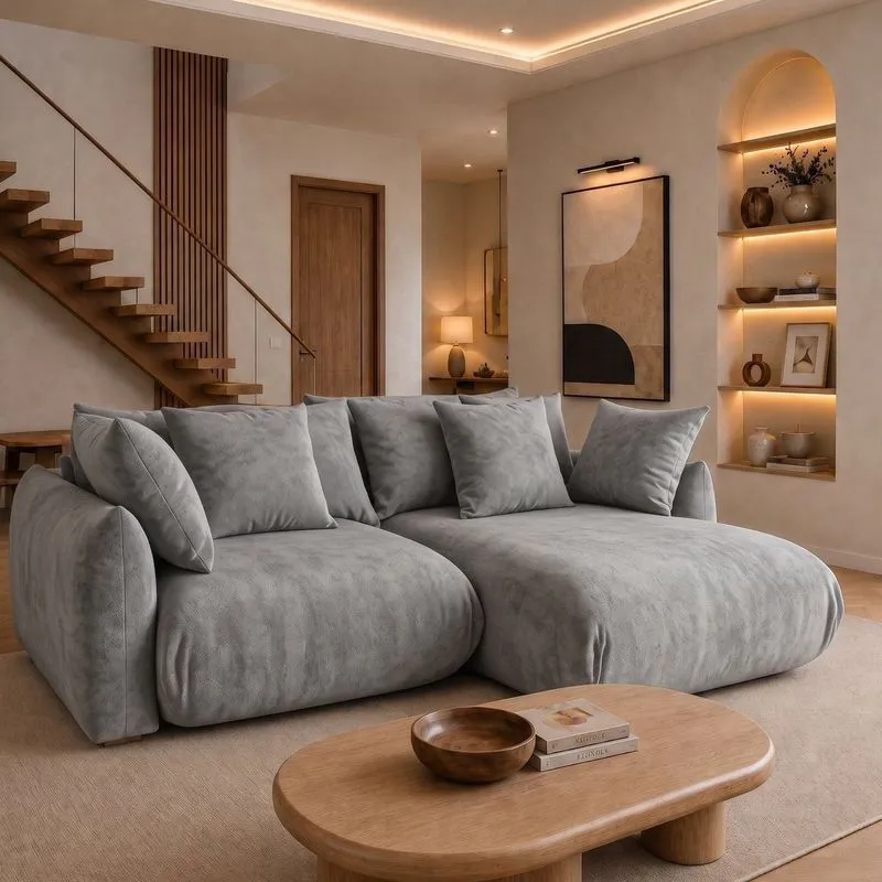 Sofá Cama Modular Orgânico Retrátil 4 Lugares Com Almofadas 280cm Malibu Cinza Claro