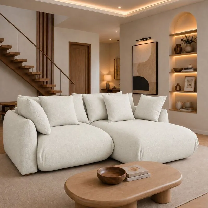 Sofá Cama Modular Orgânico Retrátil 4 Lugares Com Almofadas 280cm Malibu Off White