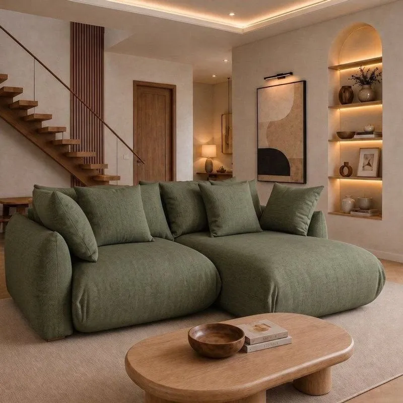 Sofá Cama Modular Orgânico Retrátil 4 Lugares Com Almofadas 240cm Malibu Verde