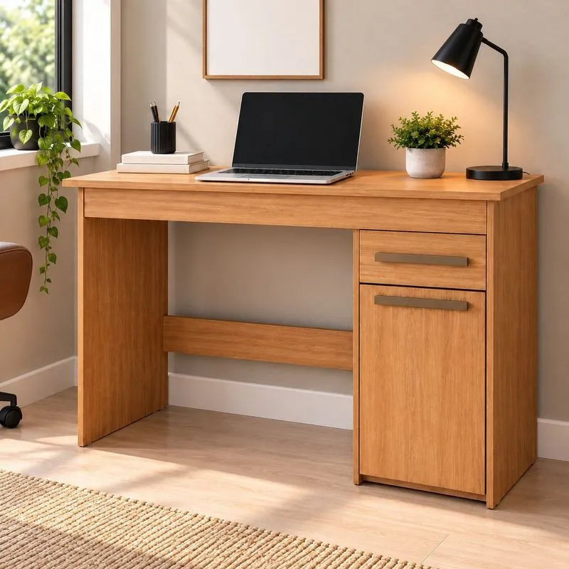 Escrivaninha 1 Porta 1 Gaveta 100% MDF Com Tampo Amplo Atenas Espresso Móveis Cinamomo