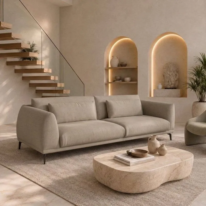 Sofá Living 3 Lugares Com Almofadas 210cm Siena Cinza