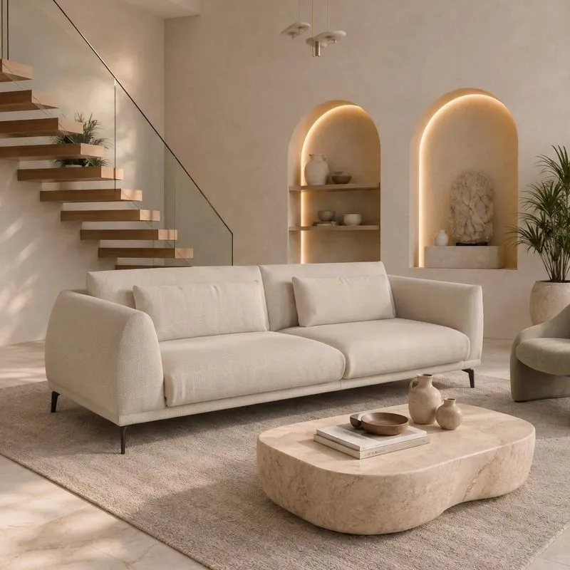 Sofá Living 4 Lugares Com Almofadas 230cm Siena Pérola