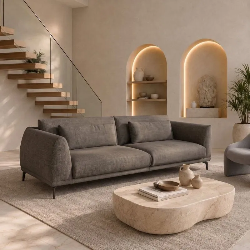Sofá Living 4 Lugares Com Almofadas 230cm Siena Marrom Claro