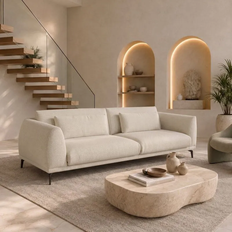 Sofá Living 4 Lugares Com Almofadas 250cm Siena Off White