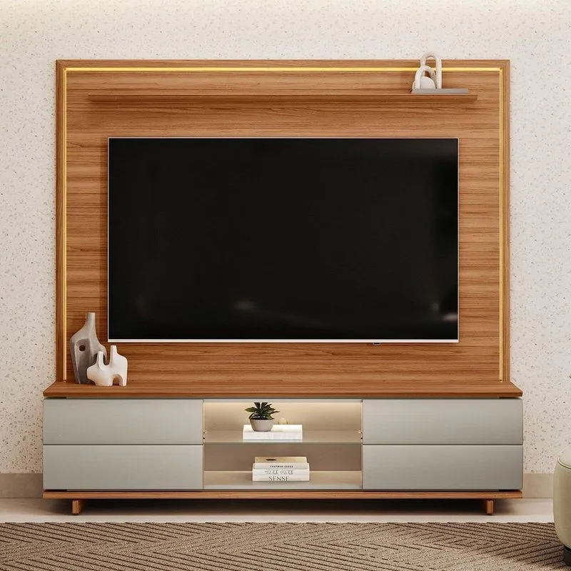 Rack + Painel Córdoba Para TV De Até 85" Linea Brasil Canela/Gris Fosco