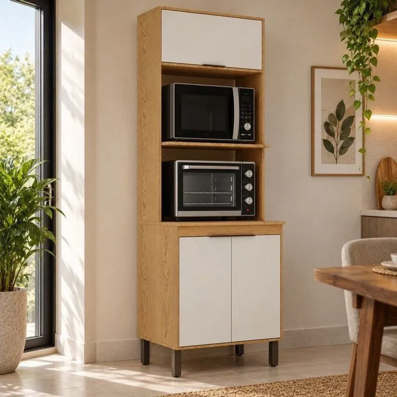 Paneleiro Torre Quente Forno E Microondas Com 3 Portas Cinamomo/Off White