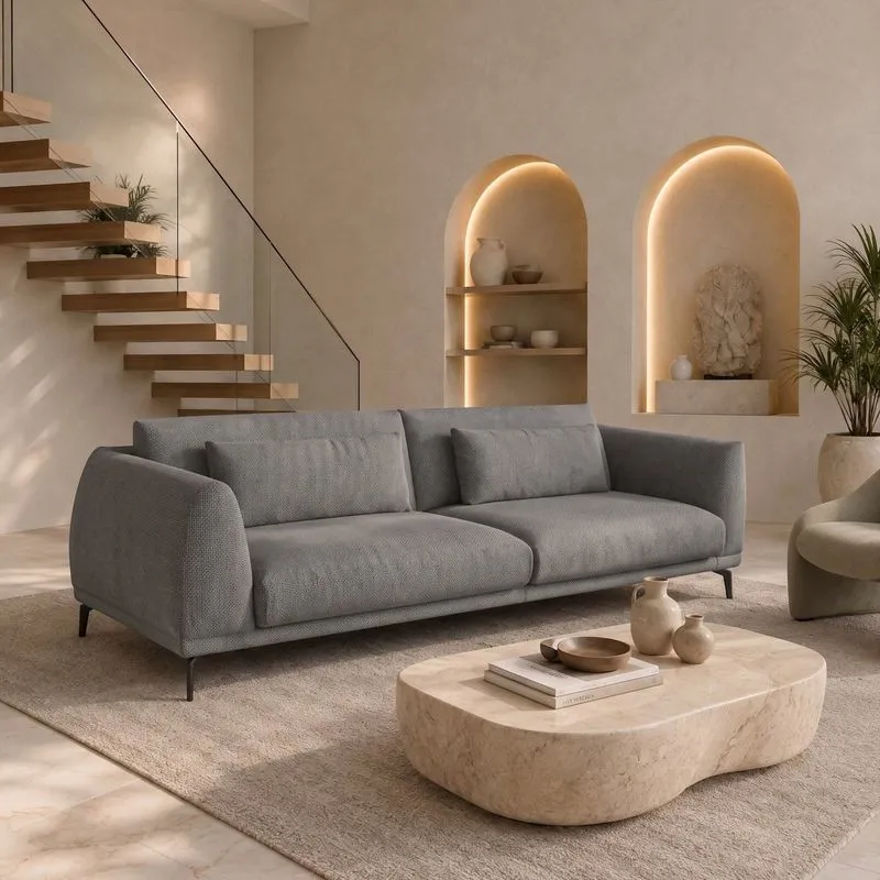 Sofá Living 4 Lugares Com Almofadas 250cm Siena Cinza