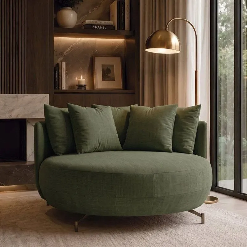 Poltrona Redonda Decorativa 2 Lugares Com Almofadas 150cm Soho Verde