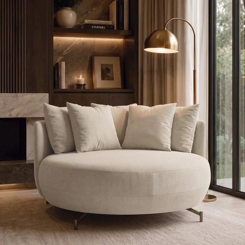 Poltrona Redonda Decorativa 2 Lugares Com Almofadas 150cm Soho Off White