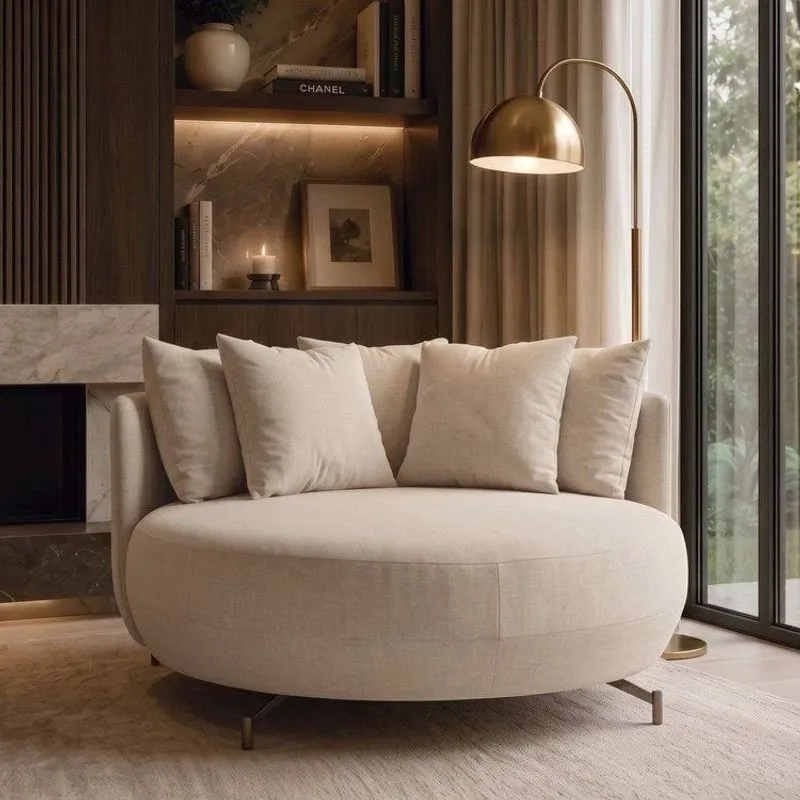 Poltrona Redonda Decorativa 2 Lugares Com Almofadas 150cm Soho Off White