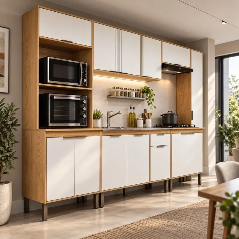Cozinha Completa Modulada 6 Peças Com Torre Quente Para 2 Fornos E Espaço Para Cooktop Madalena Cinamomo/off White