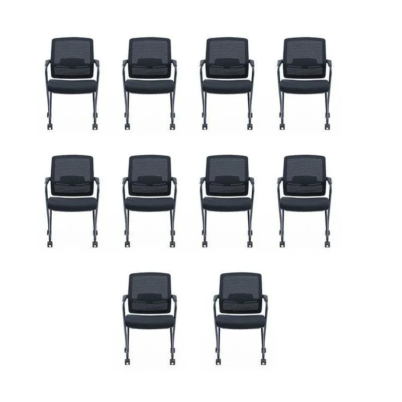 Kit Com 10 Cadeiras Escritório Hotel Auditório Com Rodízio Gravi Ch-357c-2x Preto Preto