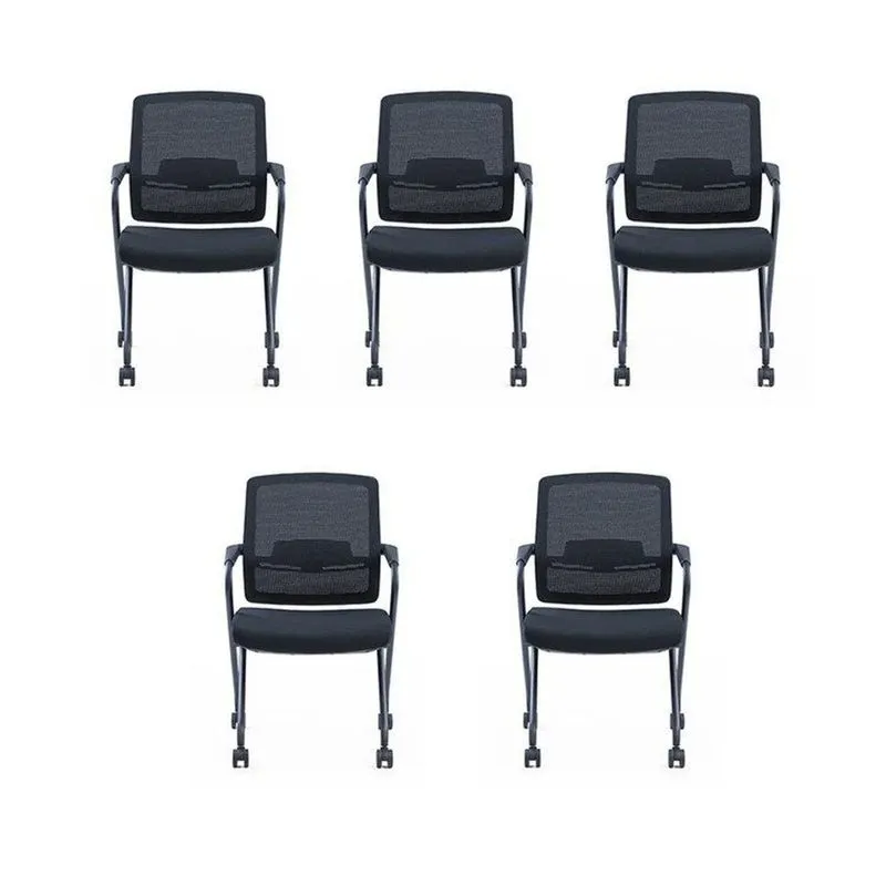 Kit Com 5 Cadeiras Escritório Hotel Auditório Com Rodízio Gravi CH-357C-2X Preto Preto
