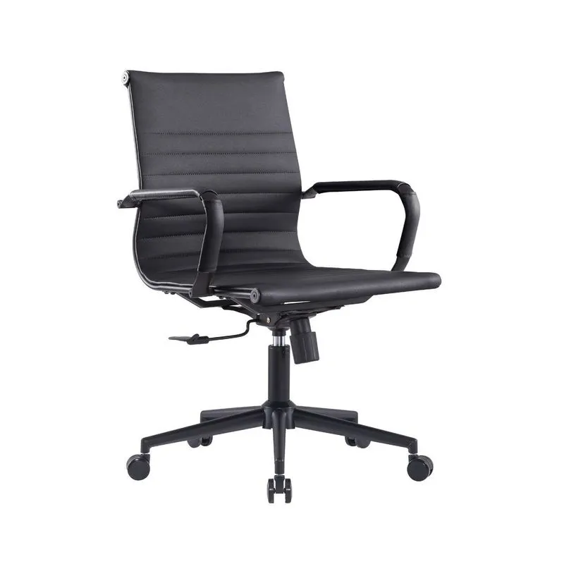 Cadeira Escritório Diretor Giratória Couro Ecológico E Aço Cromado Manhattan Black - Cor Preto Preto