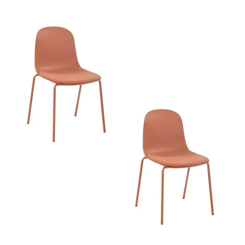 Kit Com 2 Cadeiras Bilbao Assento Em Polipropileno C/ Almofada E Base Aço C/ Pintura Epóxi Terracota