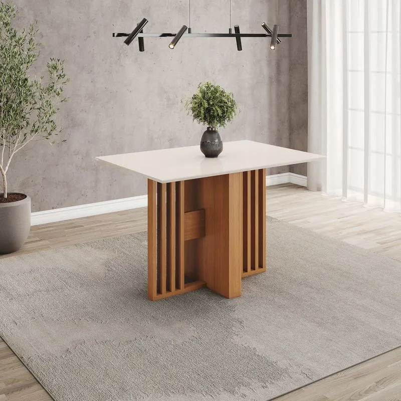 Mesa De Jantar 4 Lugares 120cm Tampo Mdf Canto Reto Larah Cinamomo/Off White