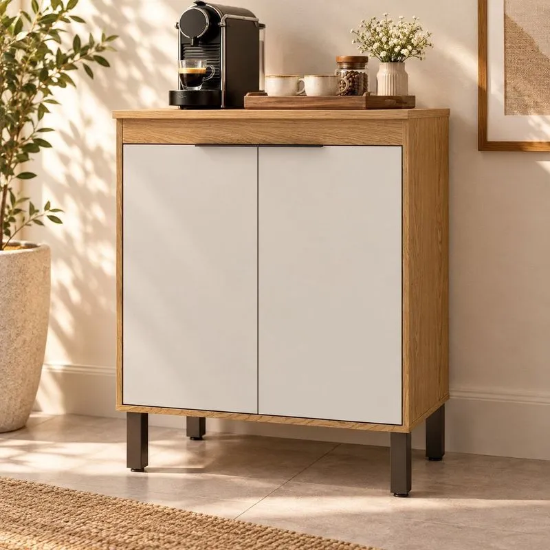 Balcão Multifuncional 2 Portas Com Tampo 70 Cm Cantinho Do Café Yescasa Cinamomo/Off White