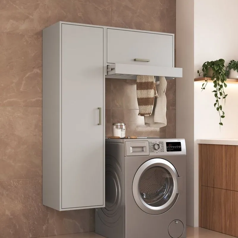 Área De Serviço Modulada 2 Peças Com Varal Para Roupas E Armário Vertical Assis Cor Arenas Arenas